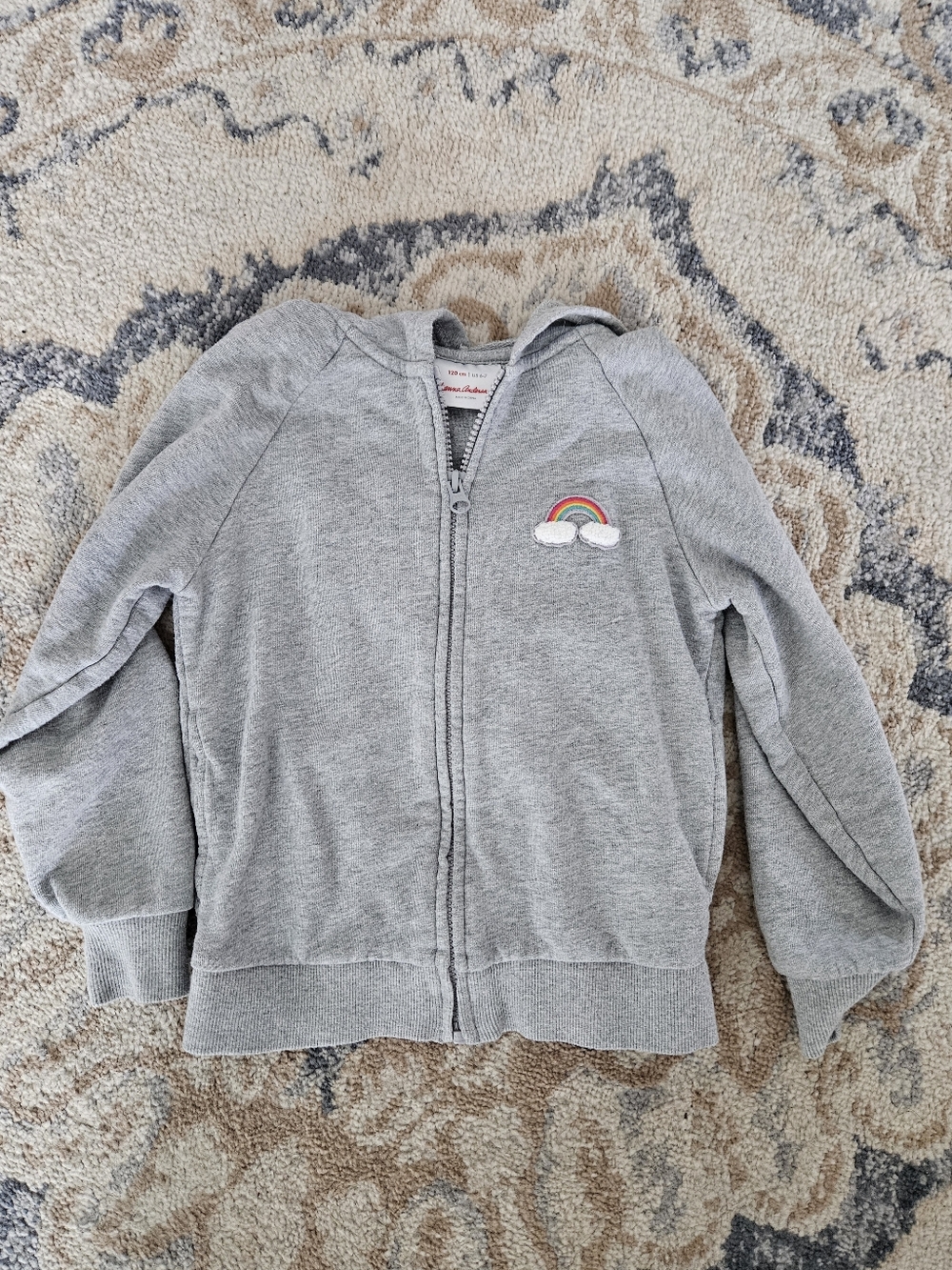 Girls Hanna Andersson Gray Zip Hoodie with Embroidered Details
